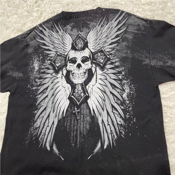 ANCHOR BLUE TShirt Mens 2XL Black Y2k BikerGoth Skull Crest Chain Cross Crew XXL - Picture 11 of 15